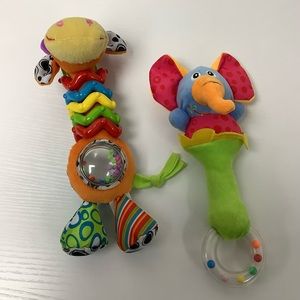 Pair of rattles and teething ring.